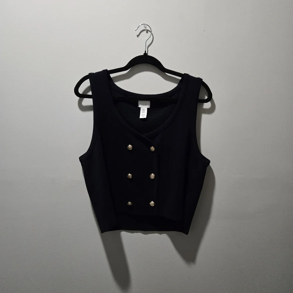 Navy Blue Sleeveless Top Vest Gold Button H&M - Picture 1 of 8